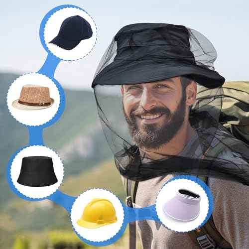 South to East Premium Mosquito Head Net for Insect, 4 Pack, Fly & Bug Protection | Ultra Large & Long, Extra Fine Holes for Camping, Hiking, Fishing, Gardening, Safari, Fits All Hats for Men & Women