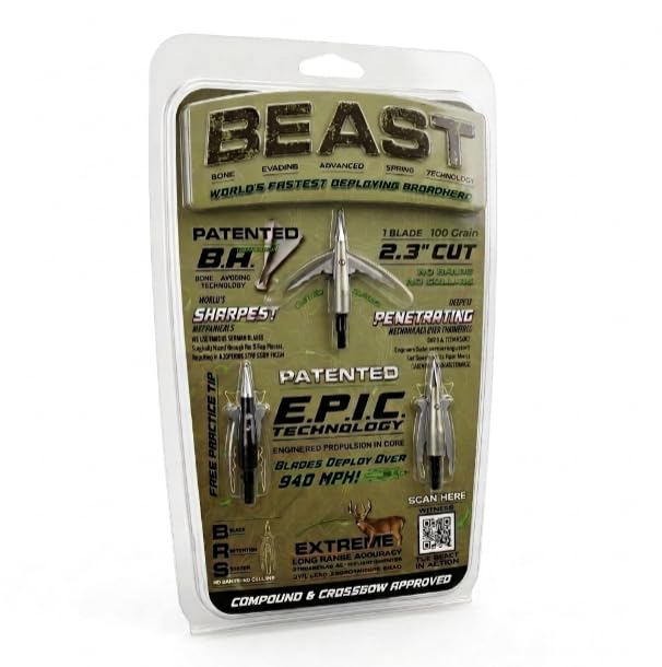 Bowmar Archery Beast Broadheads 100 Grain 2.3 Inch Cut - Fastest Deploying