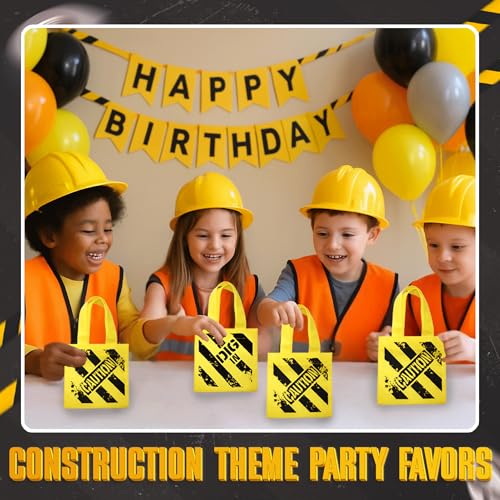Construction Birthday Party Tote Bags 12-Pack Kids Goodie Gift Bags - Yellow Mini Construction Theme