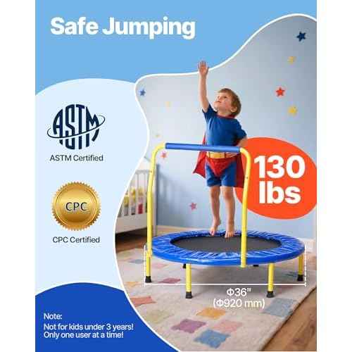 VEVOR 3FT Trampoline 36" Indoor/Outdoor for Toddlers, Foldable Mini Baby With Foam Handle, Recreational Birthday Gift