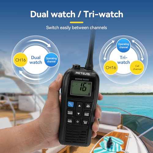 Retevis RM22 Marine Radio, IP67 Waterproof Handheld Floating Radio, High Power, Noise Cancelling Mic, Backlit LCD Display, NOAA Weather, 2200mAh Battery, USB Charging, Boat Radios(1 Pack)