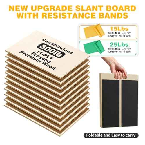 Professional Slant Board for Calf Stretching, Adjustable Portable Wooden Board with 2 Resistance Bands & Training Poster,300 lbs Weight Capacity Calf Stretch Wedge for Legs & Flexibility Training
