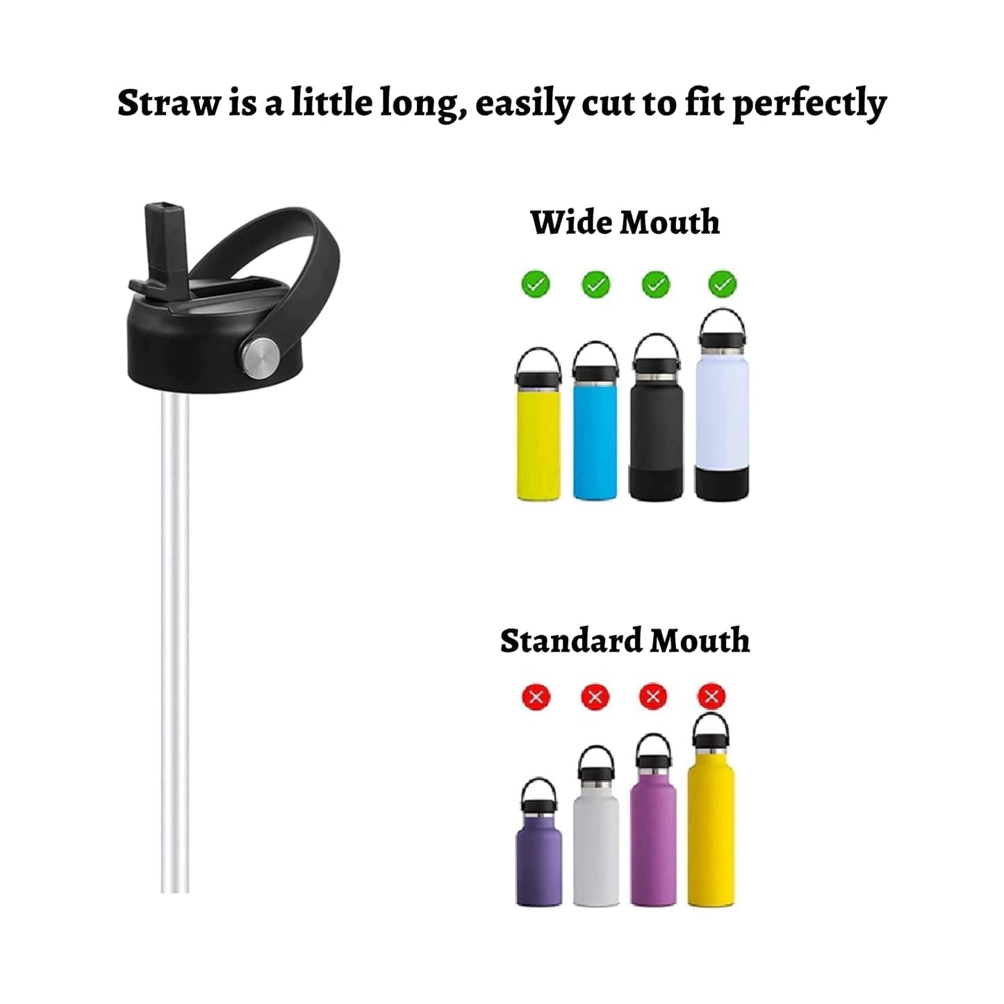 Hydro Flask Replacement Straws Wide Mouth 32 40 oz, 10 Pack BPA Free