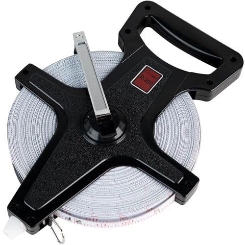 60 Meters Open Reel Measuring Tape with Metal Spike - Durable Fiberglass, Hand Crank for Track & Field