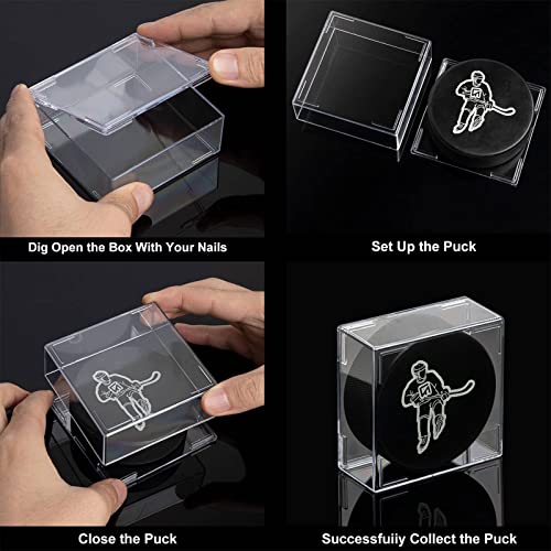 Cube Square Hockey Puck Display Cases - 6-Count Clear Box Set, 2-Piece Snap Design