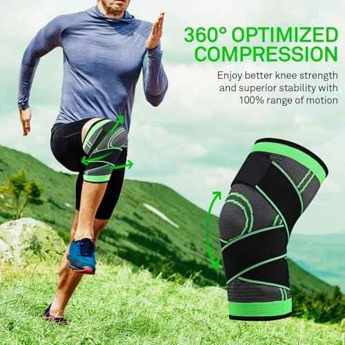 Adjustable Knee Sleeve with side stabilizers - Knee Compression Sleeve for Men & Women, Knee Brace for Meniscus Tear, Arthritis Pain, Running, Sports & Injury Recovery Knee Support