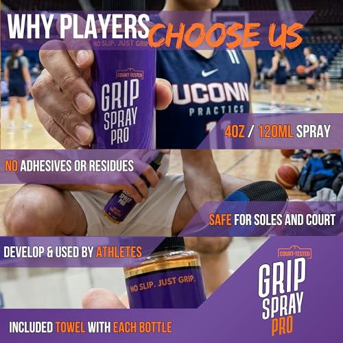 Basketball Shoe Grip Spray 4oz - Traction Enhancer for Court Play + Microfiber Towel