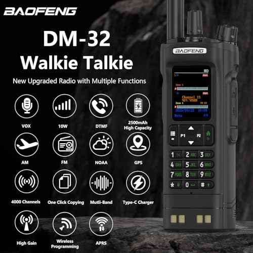 BAOFENG DM32 DMR Radio 10W High Power Radio GPS/APRS Two Way Raido USB-C Charging Multi-Band FM/AM Wakkie Talkie DM-32