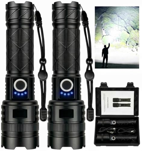High Lumens Rechargeable Flashlights 99,000 Lumens 2 Pack - Waterproof & Long Runtime