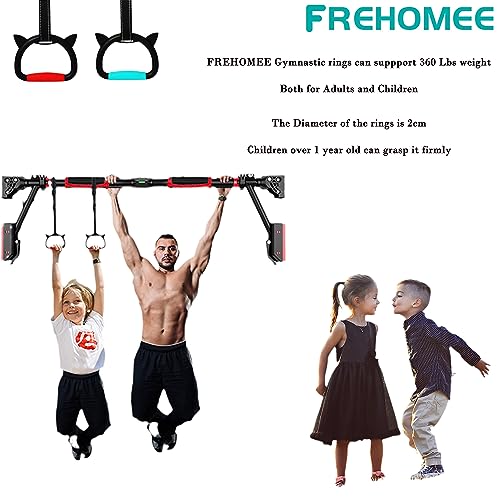 FREHOMEE Blue Gymnastics Rings for Adults and Kids - Support 550 LBS, Adjustable Indoor Outdoor Fitness Equipment