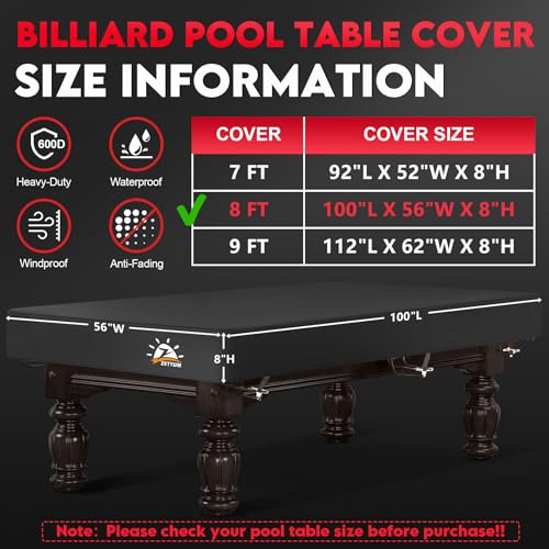8FT Waterproof Billiard Pool Table Cover - Heavy Duty UV & Scratch Resistant