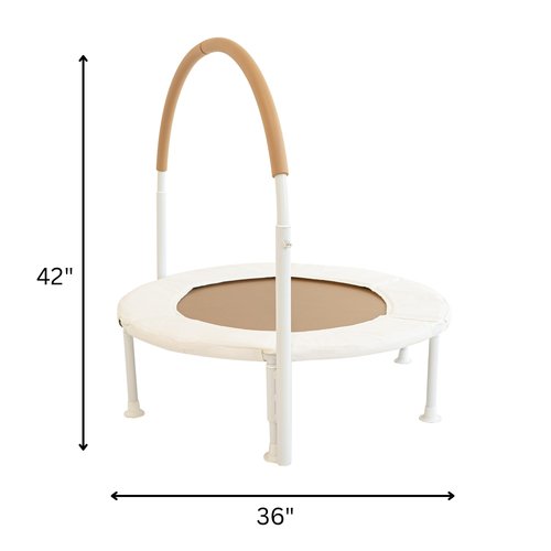 Square House 36" Springless Kids and Toddler Mini Trampoline, Aesthetic Indoor and Outdoor Small Baby Trampoline with Removable Handle, Ultra Safe No-Gap Elastic Spring Design (Sand)