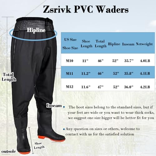 Fishing Waders with Boots Nylon PVC Waist Waders for Men Women M10