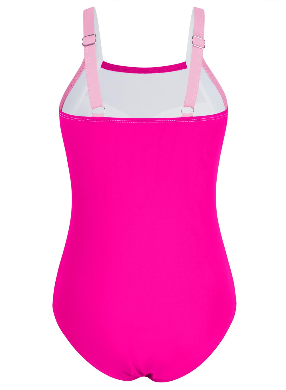 Belovance Girls Swimsuits One Piece Bathing Suit Solid Color Blocking Tween Swimming Suit Summer Modest Beach Swimwear Adjustable Straps Quick Dry Size 11 12 (12Y, Hotpink)