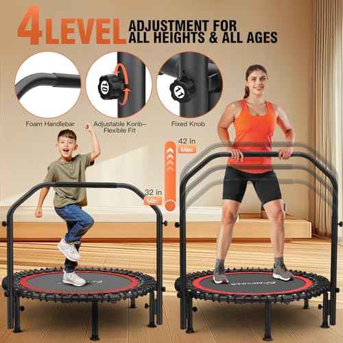 Bungee Rebounder Trampoline,ANCHEER 40/48" Foldable Fitness Trampoline with 4 Level Adjustable Handlebar, 450-550LBS Capacity, Resistance Ropes&Upgraded Bungees Safe for Home/Cardio,Indoor/Outdoor