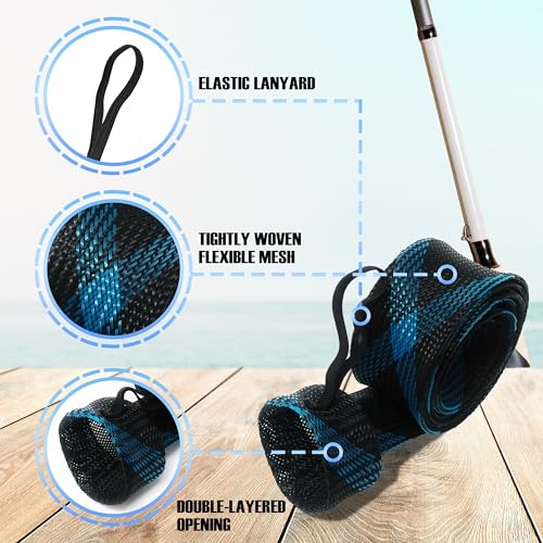 Fishing Rod Sleeves and Covers - Breathable Mesh, Elastic Band, XL Spin, Point End, 2.5" x 67" Black/Blue