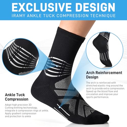 IRAMY Compression Ankle Support Crew Socks Men Women 3 Pairs - Pink+Purple+Light Blue Large