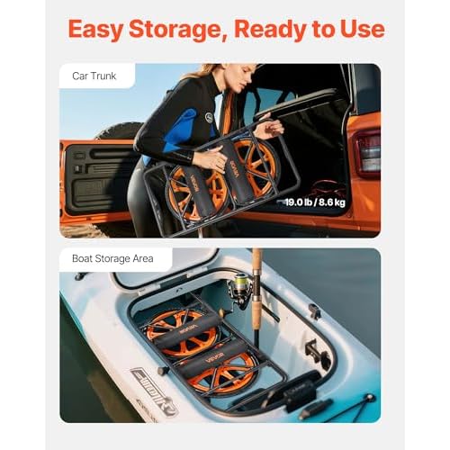 VEVOR 300lbs Kayak Cart, All-Terrain Super Duty Trolley Cart, Canoe Cart Dolly with 15-inch No-Flat Solid Rubber Tires and Kickstand, Quickly Assembles & Disassembles, for Kayaks, Canoes, Paddleboards