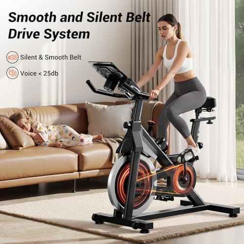 CURSOR FITNESS Exercise Bike, Brake Pad Stationary Bike for Home with Exclusive App, Stationary Bikes for Home with 300 lb Weight, Indoor Cycling Spin Bike Workout Bike with Extra Comfort Seat