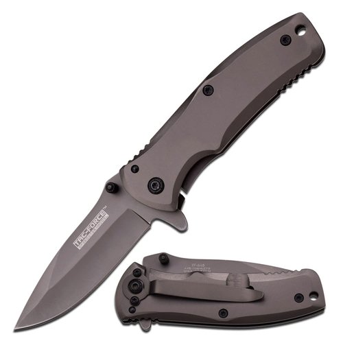 Tac-Force Folding Pocket Knife –Grey TiNite Coated Stainless Steel Blade and Handle, Frame Lock and Pocket Clip, Tactical, EDC, Rescue - TF-848