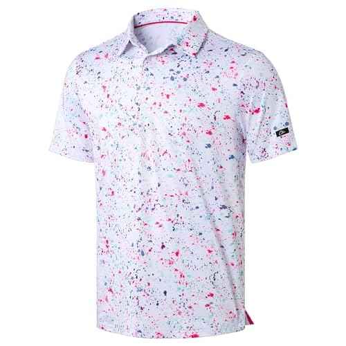 Obla Mens Golf Polo Shirts Short Sleeve Dry Fit Performance Moisture Wicking Casual Print Collared Golf Shirts for Men