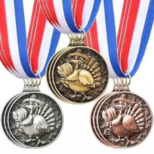 Thanksgiving Medals Turkey Medals with Neck Ribbons 2 Inch Turkey Trot Awards for Thanksgiving Prizes Turkey Racing Medals Fall Holiday Party Supply