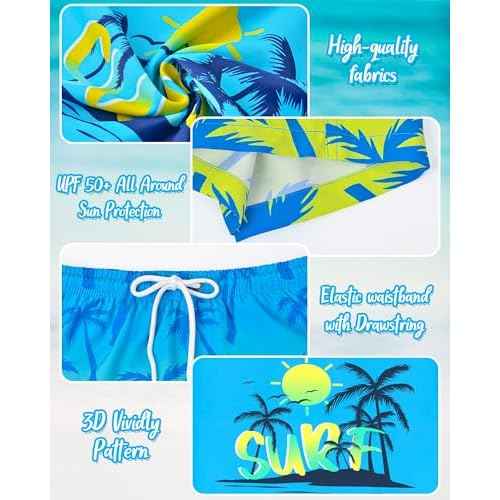 Boys Two Piece Rash Guard and Swim Trunks Outfit Set Kids Short Sleeve Swimsuit