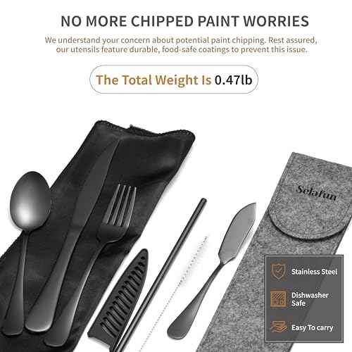 Travel Utensils with Case, Portable Travel Silverware Set Stainless Steel Lunch Box Cutlery Set for Work, Camping, Picnic, Hiking, Office (Black)