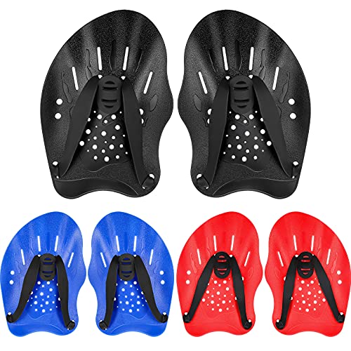 Swim Paddles with Adjustable Straps - Red, Blue, Black - Water Resistance Training Equipment