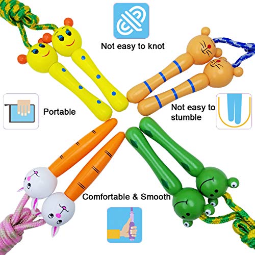 Kids Jump Rope with Wood Handles - Outdoor Fitness & Party Toy Set (4 Pack)