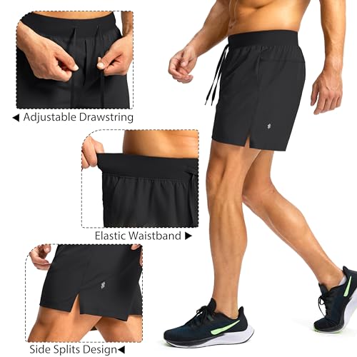 Men's Athletic Running Shorts with Zipper Pockets 9/7/5 Inch Inseam Large Black - Soothfeel