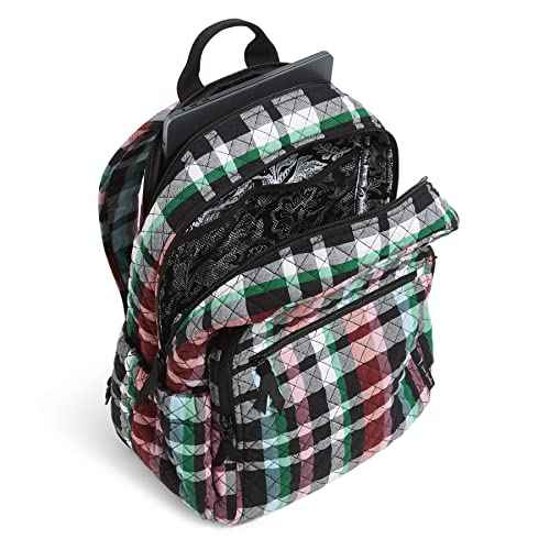 Vera Bradley Women's Cotton Campus Backpack, Ribbons Plaid - Recycled Cotton, One Size