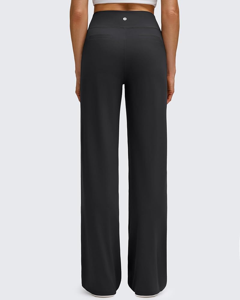 G4Free BareFeel Women’s High-Stretch Wide-Leg Pants with Pockets, Black, Medium