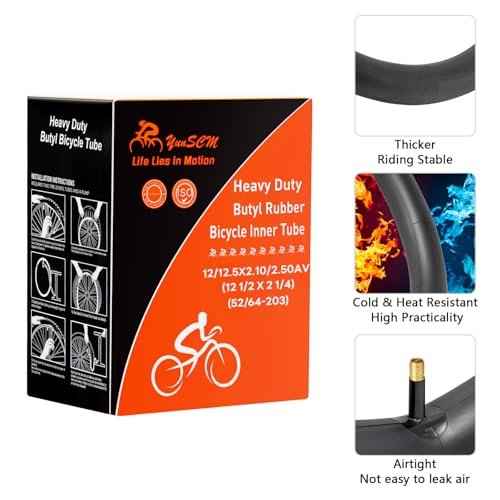 2-Pcs 12"/12.5" Heavy Duty Bike Tubes 12/12.5x2.10/2.50 AV32mm Schrader Valve 52/64-203 Inner Tubes Compatible with 12x2.10/2.50 12.5 x 2.10/2.50 Bicycle Bike Tire Tubes
