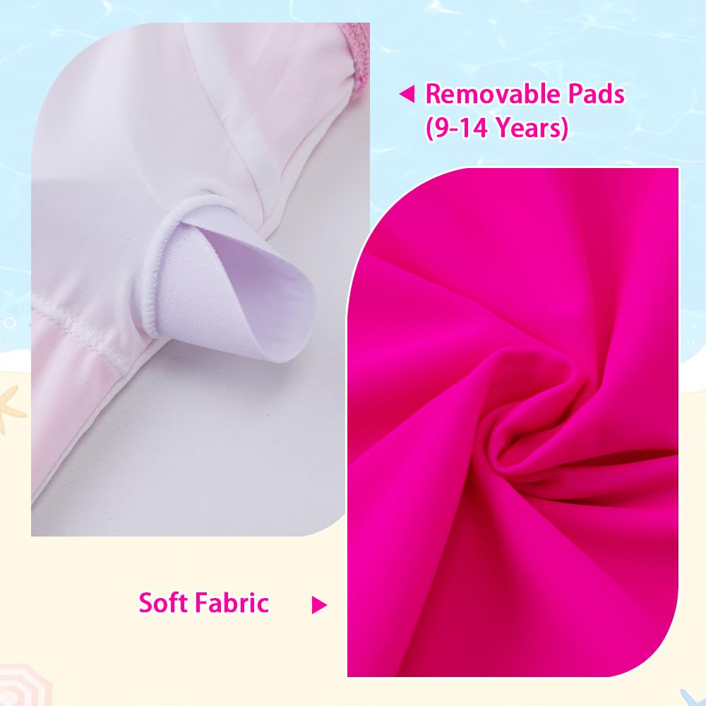 Belovance Girls Swimsuits One Piece Bathing Suit Solid Color Blocking Tween Swimming Suit Summer Modest Beach Swimwear Adjustable Straps Quick Dry Size 11 12 (12Y, Hotpink)