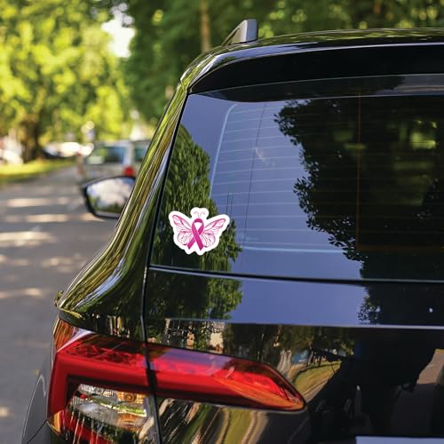 Breast Cancer Awareness Butterfly Sticker - 5 Inch Pink Ribbon Vinyl Decal