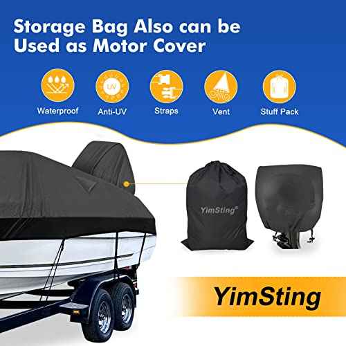 1200D Waterproof Boat Cover - Fits 16' to 18.5' ft Bass, V-Hull, Tri-Hull, Fish & Ski, Runabout Bowrider Boats - Heavy Duty Canvas Black