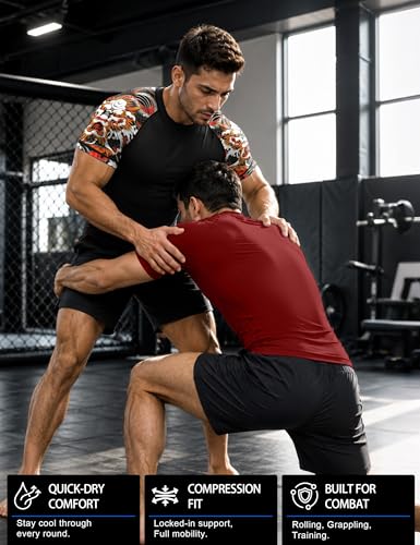 Roadbox Men's BJJ Rash Guard Short Sleeve - Large / Black & Orange Dragon