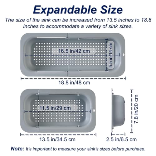 Extendable Sink Colander Strainer Basket Gray - Collapsible Drainer for Vegetables, Pasta, and Dishes