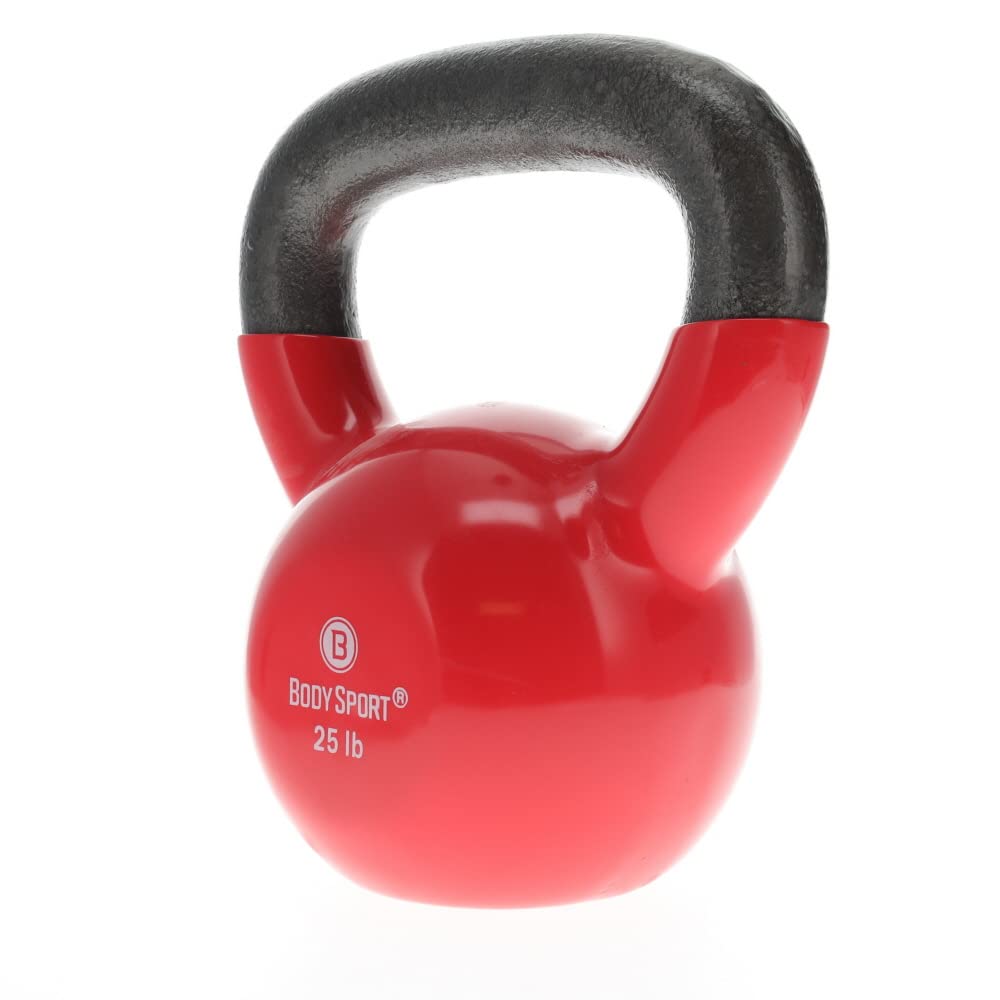 Body Sport Cast Iron Vinyl Coated Kettlebells, 25 lb., Red – Kettlebell for Weight Lifting – Strength Training Kettlebell – Professional Fitness for Gym & At Home