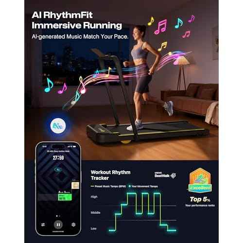 UREVO Strol 2E Smart 2-in-1 Folding Treadmill, Compact Walking Pad with Safety Handle, Plug and Play, Dual LED Display, Workout APP, Walking or Running for Home Office, Remote Included