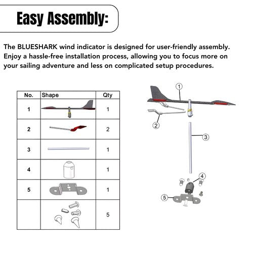 Blue Shark: 9.8 Inch Sailing Boat Wind Indicator FXB-250-H | New Improved Design | For Boats LOA 6.5-13.5 FT