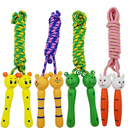 Kids Jump Rope with Wood Handles - Outdoor Fitness & Party Toy Set (4 Pack)
