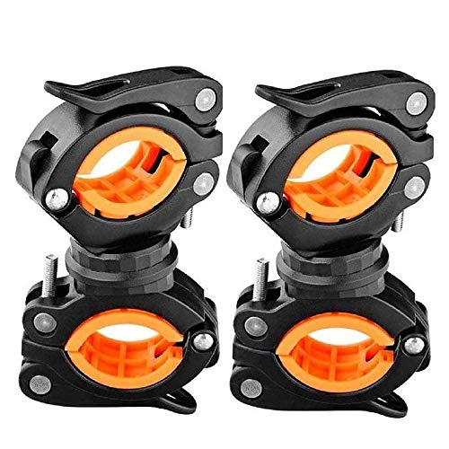 COSOOS 2 Pack Bicycle LED Light Mount Holder - Orange & Black, 360° Rotation Clip Clamp for Flashlight, Cycling, Riding