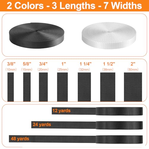 Heavy Duty Webbing Straps 1 Inch x 48 Yards - Black & White Polyester Tie-Downs