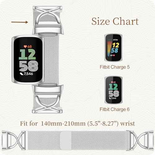 JKD X-Shape Metal Band Compatible with Fitbit Charge 6/ Charge 5 Bands for Women Men, Soft Stainless Steel Mesh Loop Strap Bracelet Wrist Band Replacement for Fitbit Charge 5/ Charge 6 Fitness Tracker