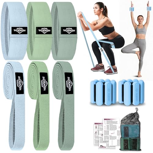Fabric Resistance Bands Set - 8-Pack Non-Slip Exercise Loop Bands for Home Fitness, Pilates, Stretching, and Strength Training - Blue, Light Green, Dark Green