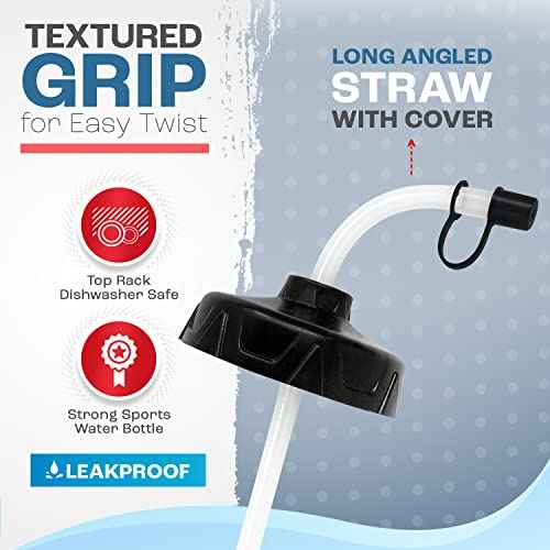 50 Strong 1 Liter Water Bottle with Straw ? 2-Pack Easy-Squeeze Sports Bottles with Long Straw & Built-In Finger Grip ? BPA-Free ? Made in USA ? Ideal for Hockey, Football, Lacrosse & Boxing