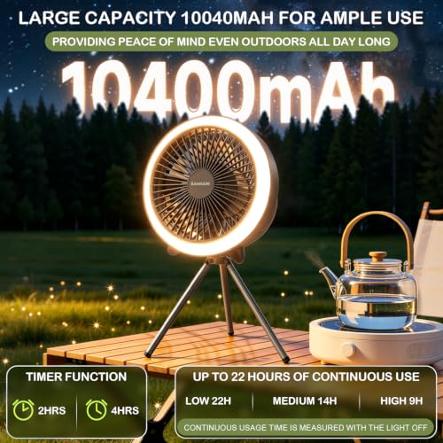 Portable Camping Fan with Light 10400mAh Remote LED Tent Fan Outdoor