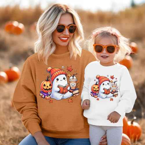 Mommy and Me Matching Outfits Halloween Sweatshirt Cute Ghost Pumpkin Sweater Spooky Season Baby Girl Fall Shirt